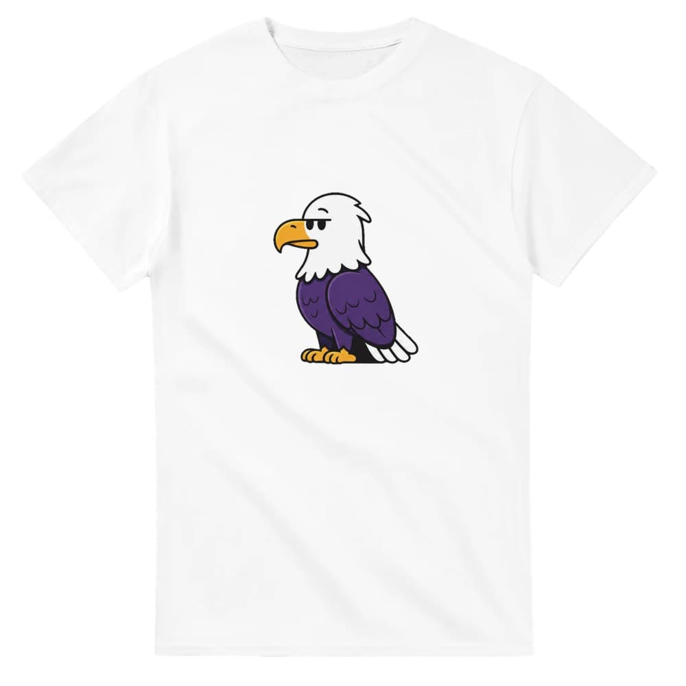 White Rufus Cartoon T-shirt featuring the purple sea eagle character